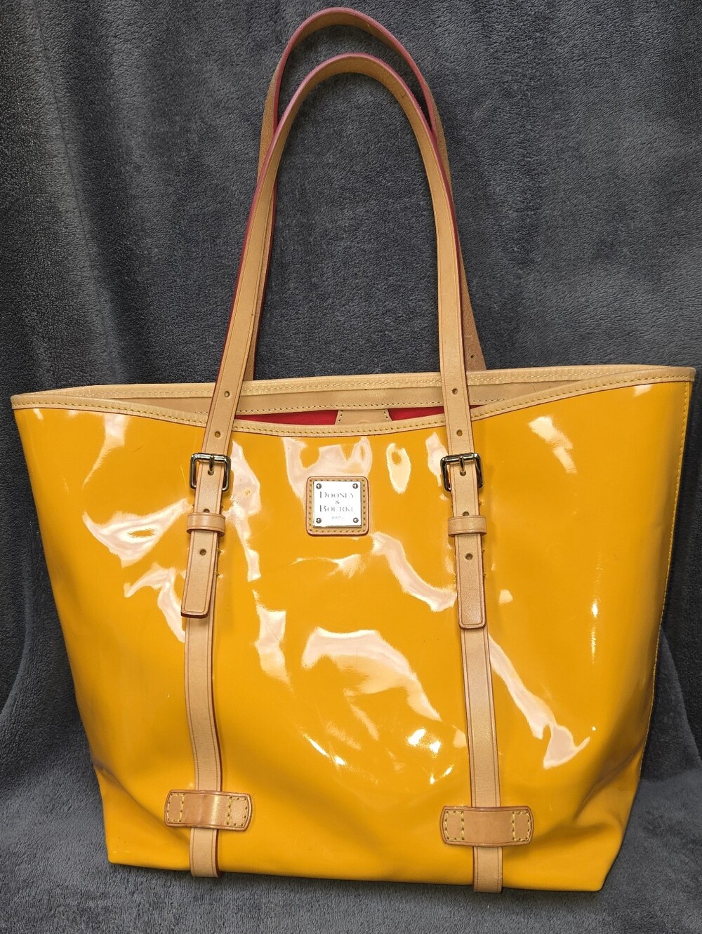 Dooney & Bourke Bright Yellow Patent Leather Tote Bag | Red Interior